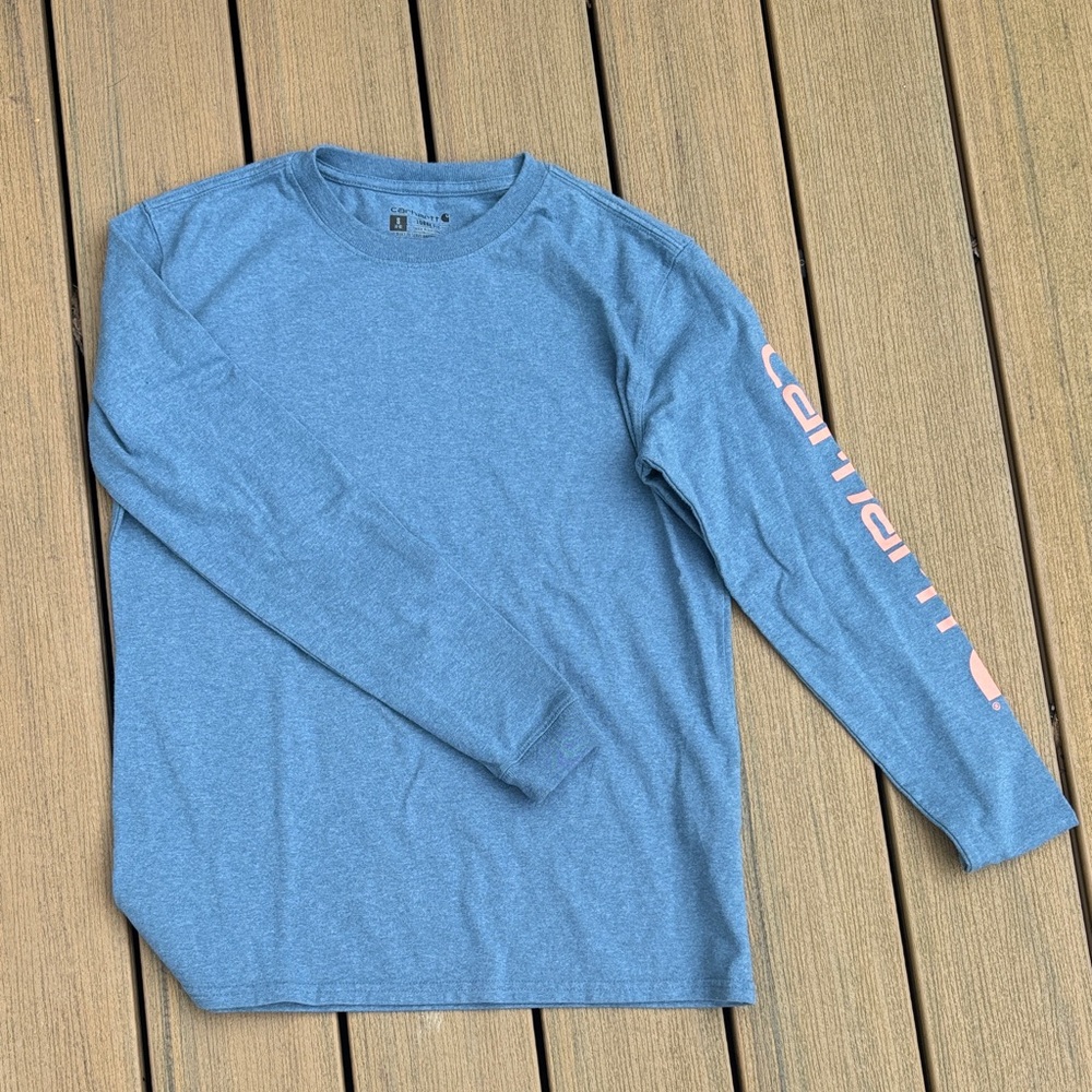Carhartt Blue Long Sleeve with Pink Logo